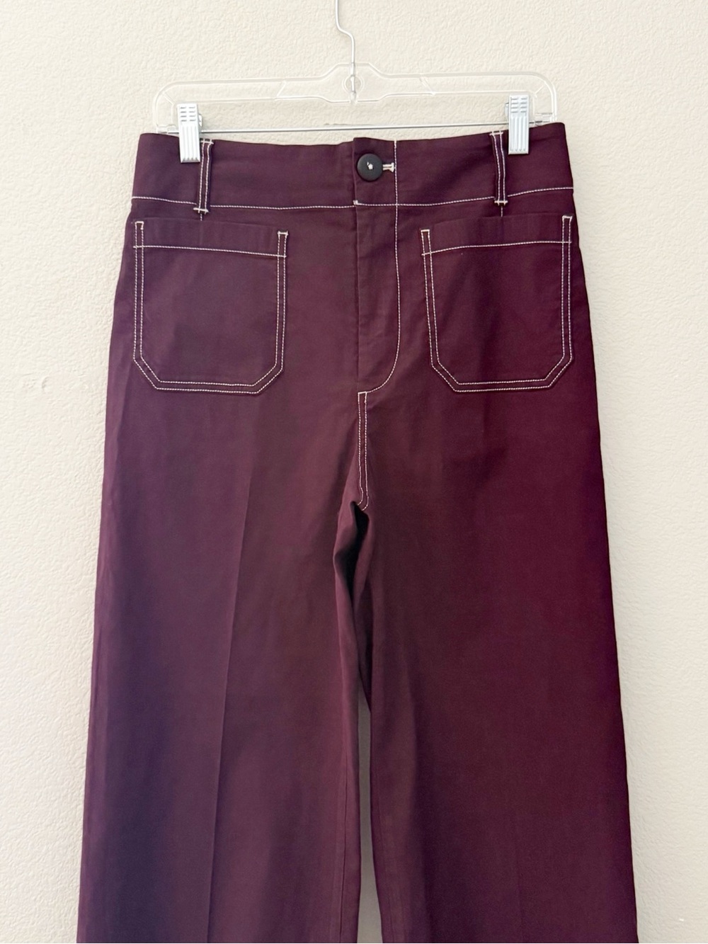 Anthropologie Maeve The Colette Crop Wide Leg Pant 28 Burgundy Wine Minimalist - Picture 7 of 12